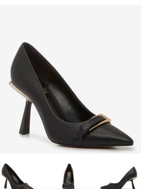 Vince Camuto Black Pointed Heel with Gold Buckle Accent